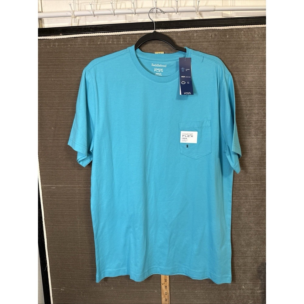 Saddlebred Comfort Flex Men's Ss Teal Blue Crew Tee Shirt w/Pocket NWT Medium